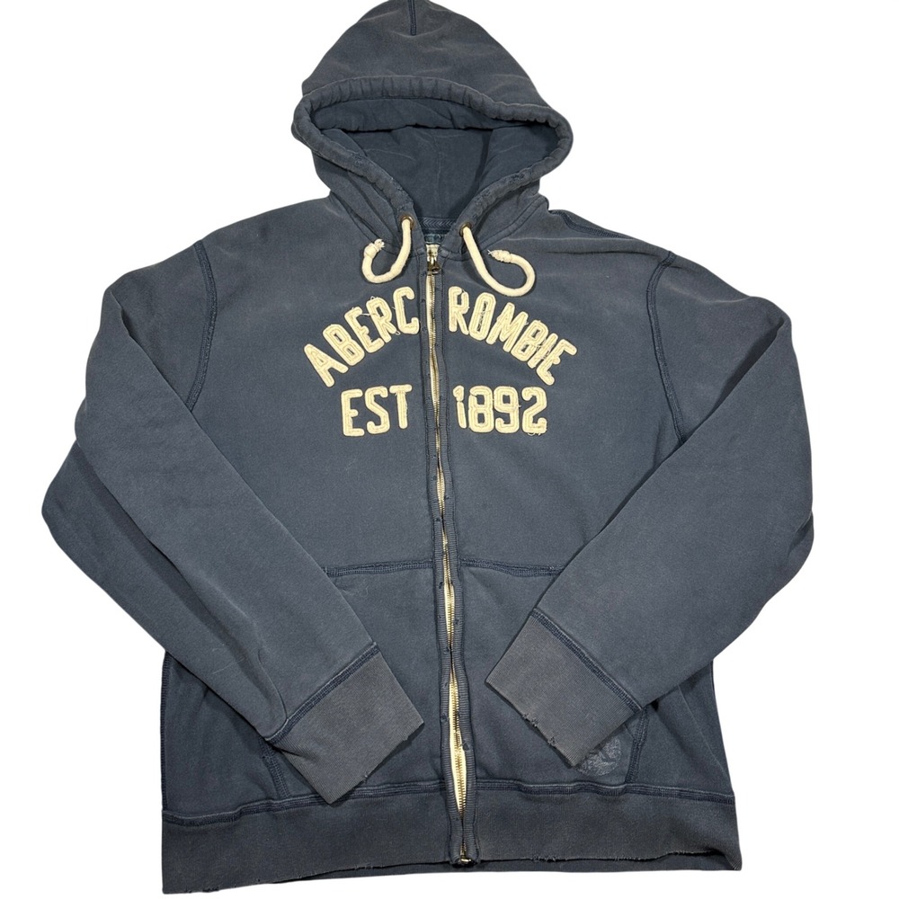 Abercrombie & Fitch Mens XL Navy Blue Full Zip‎ Hoodie Est 1892 Applique Logo